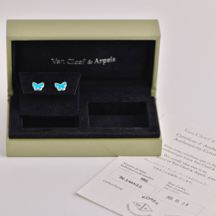 Van Cleef & Arpels Sweet Alhambra Turquoise Butterfly White Gold Earstuds