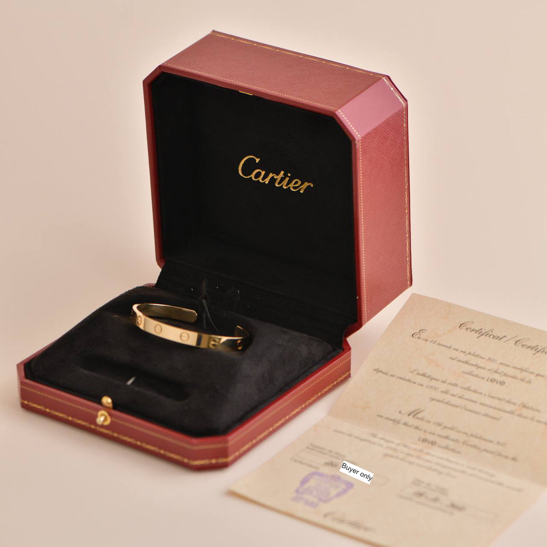 Cartier Love 18K Yellow Gold Cuff Bracelet Size 17