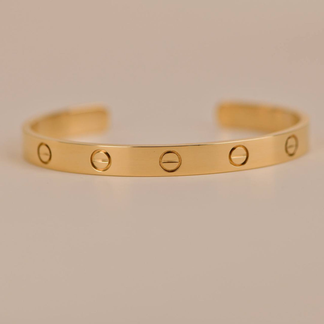 Cartier Love 18K Yellow Gold Cuff Bracelet Size 17