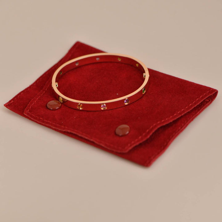 Cartier Love Bracelet 10 Multi Gemstone Rose Gold Size 17