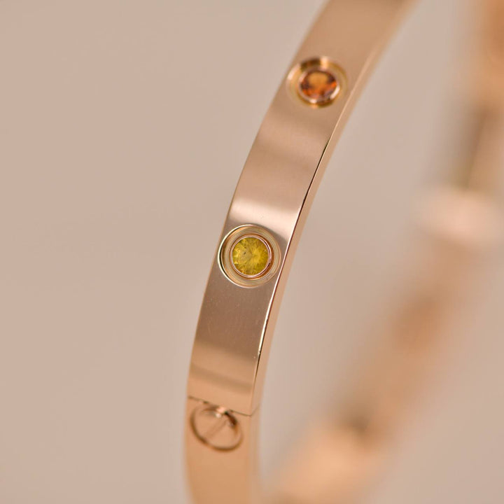 Cartier Love Bracelet 10 Multi Gemstone Rose Gold Size 17