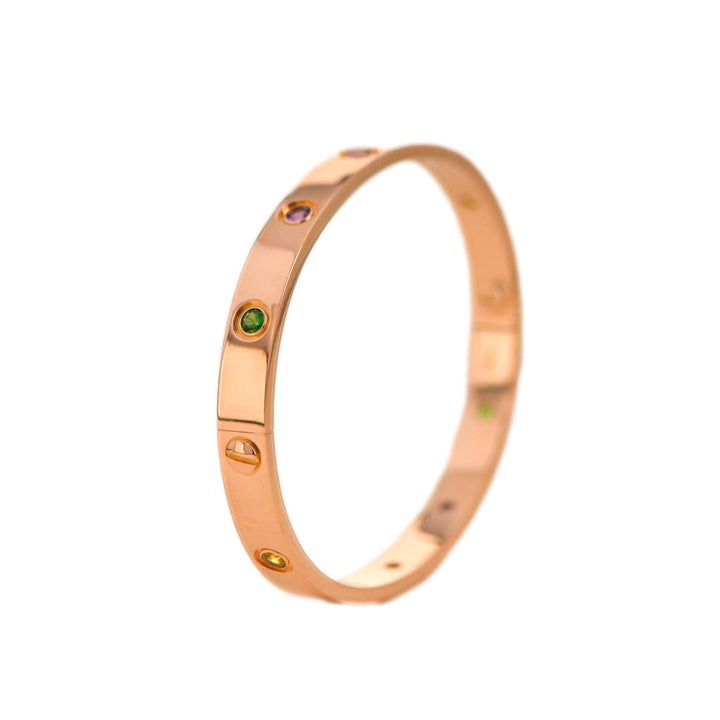 Cartier Love Bracelet 10 Multi Gemstone Rose Gold Size 18