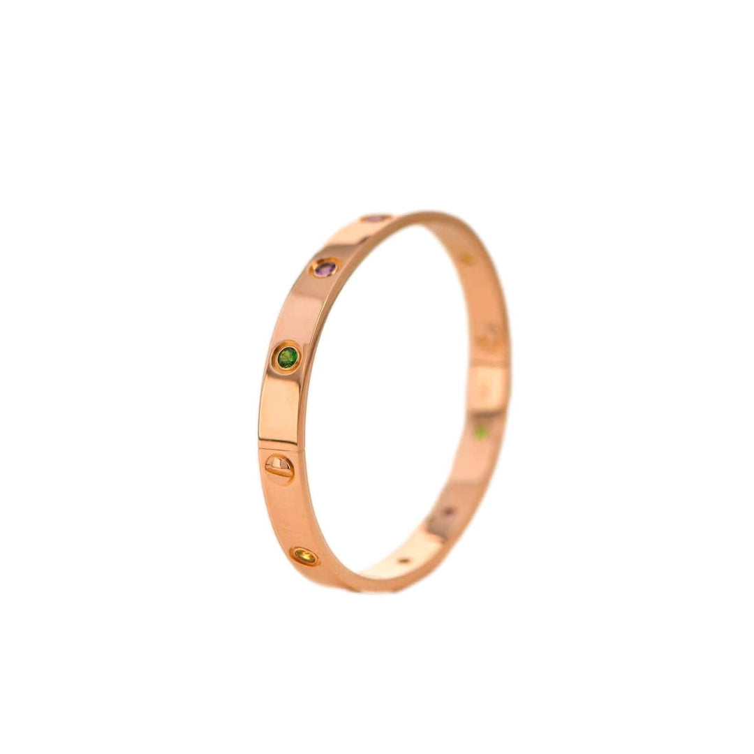 Cartier Love Bracelet 10 Multi Gemstone Rose Gold Size 18