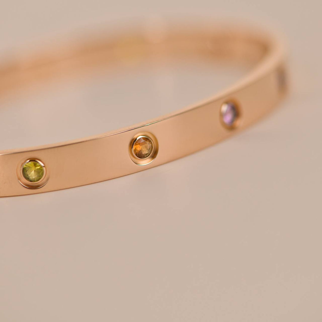 Cartier Love Bracelet 10 Multi Gemstone Rose Gold Size 18