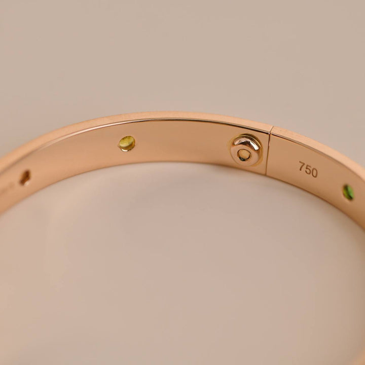 Cartier Love Bracelet 10 Multi Gemstone Rose Gold Size 18