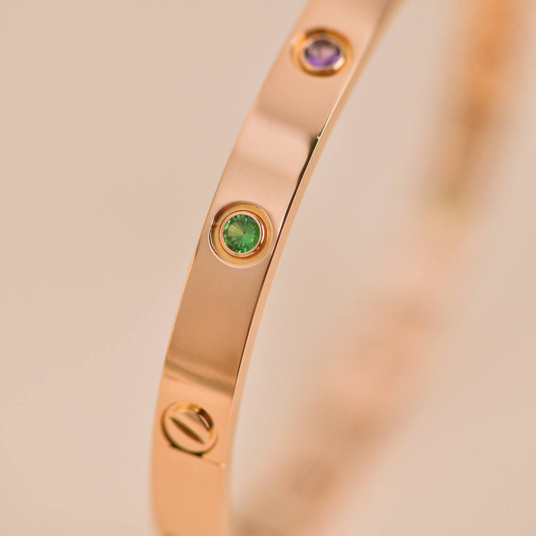 Cartier Love Bracelet 10 Multi Gemstone Rose Gold Size 18