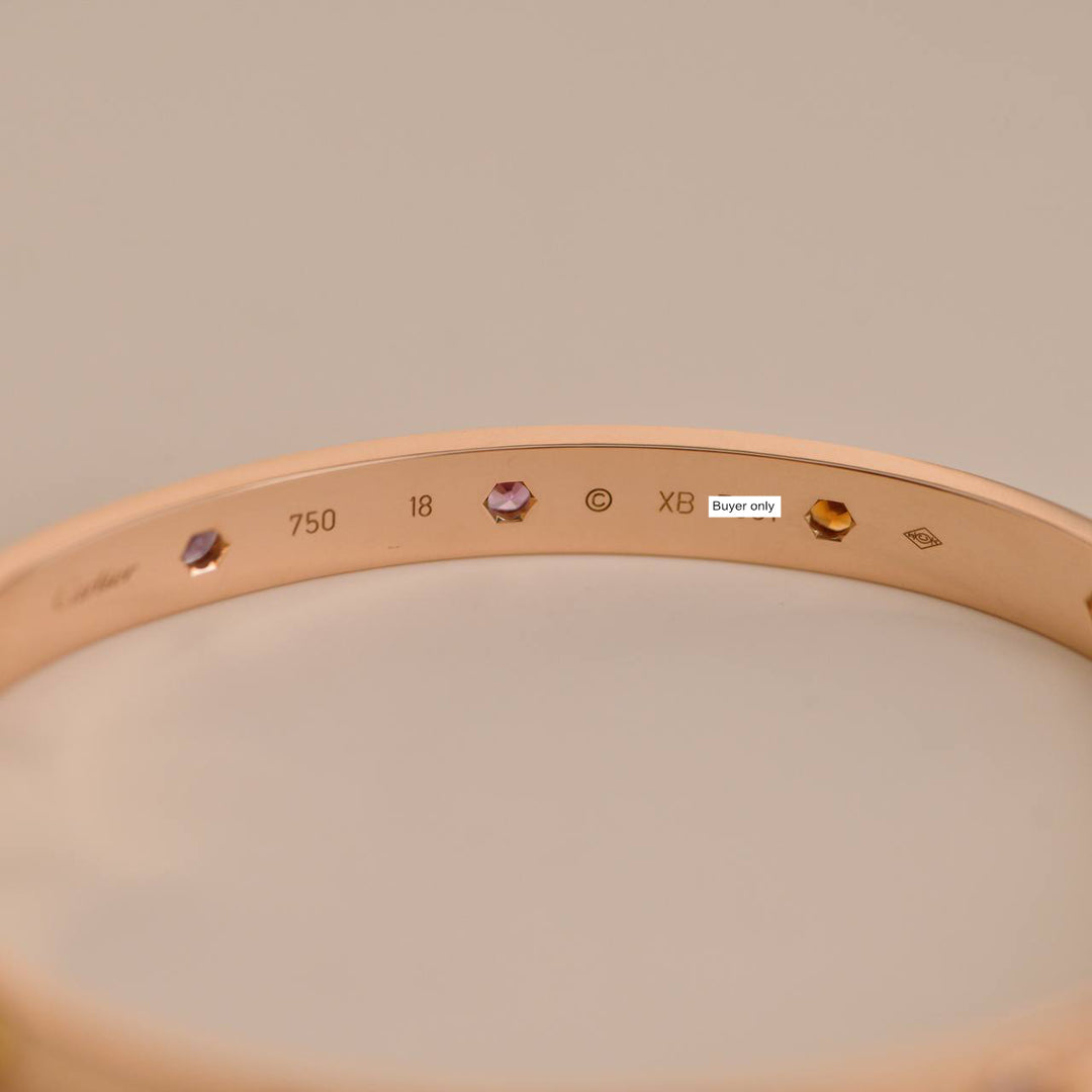 Cartier Love Bracelet 10 Multi Gemstone Rose Gold Size 18