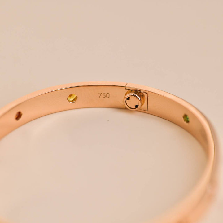 Cartier Love Bracelet 10 Multi Gemstone Rose Gold Size 18