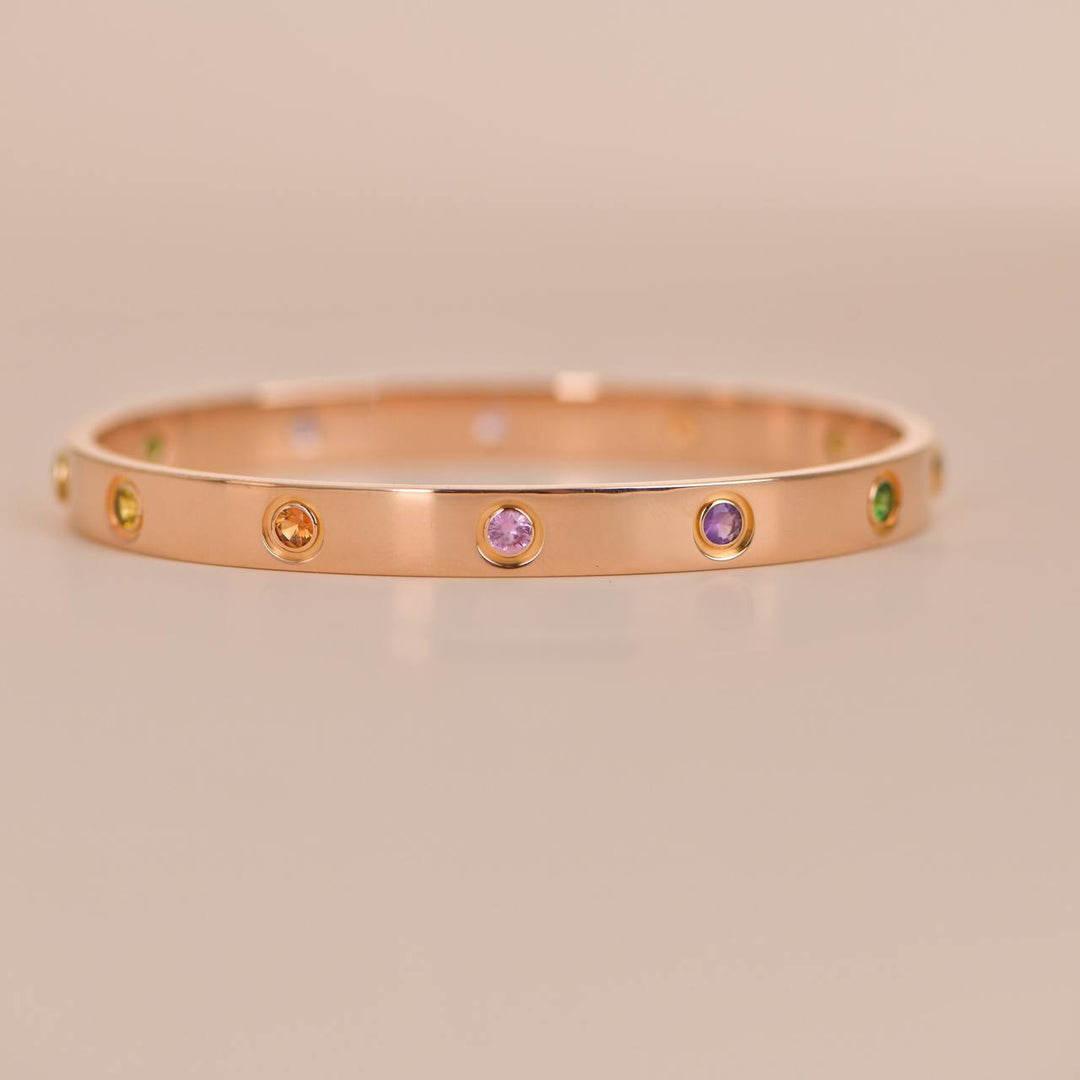 Cartier Love Bracelet 10 Multi Gemstone Rose Gold Size 18