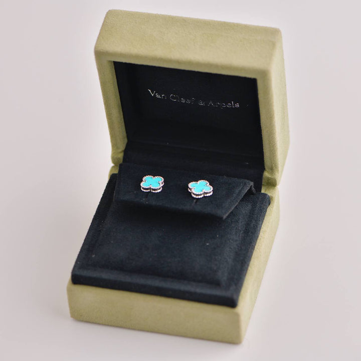 Van Cleef & Arpels Sweet Alhambra Turquoise 18K White Gold Earstuds