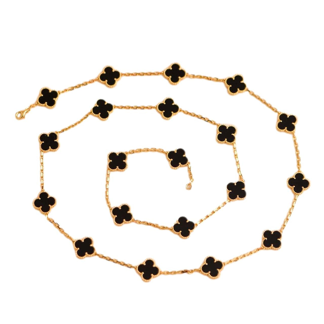 Van Cleef & Arpels Vintage Alhambra Onyx 20 Motif Yellow Gold Long Necklace