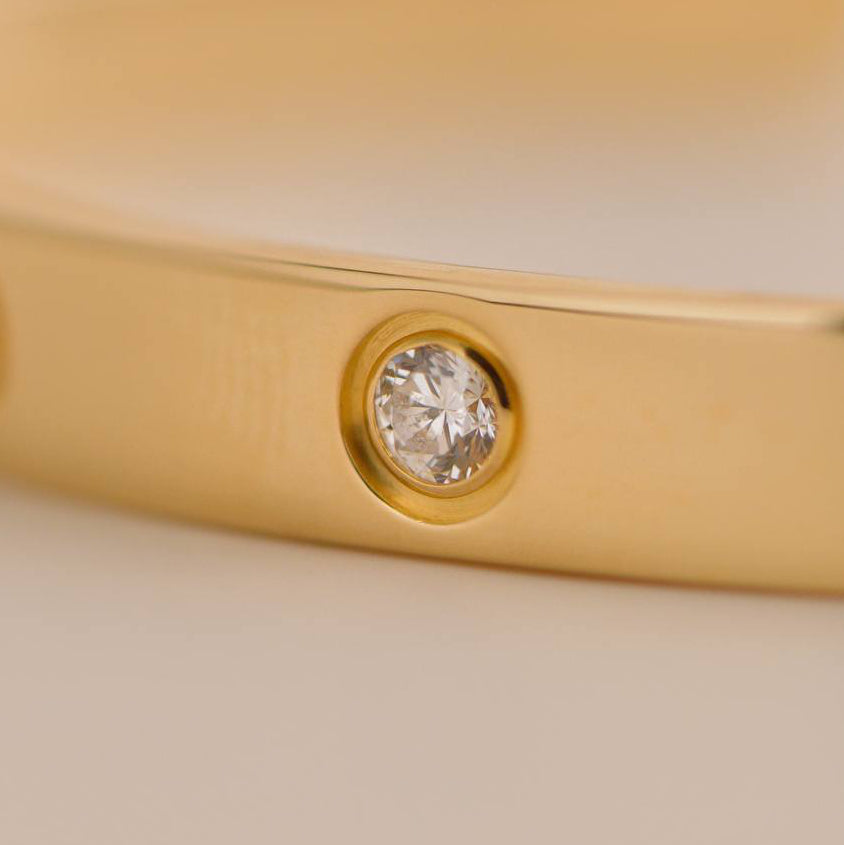 Cartier Love 1 Diamond Yellow Gold Cuff Bracelet Size 17