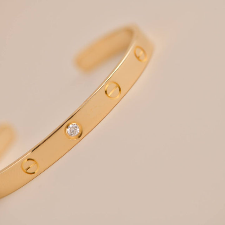 Cartier Love 1 Diamond Yellow Gold Cuff Bracelet Size 17