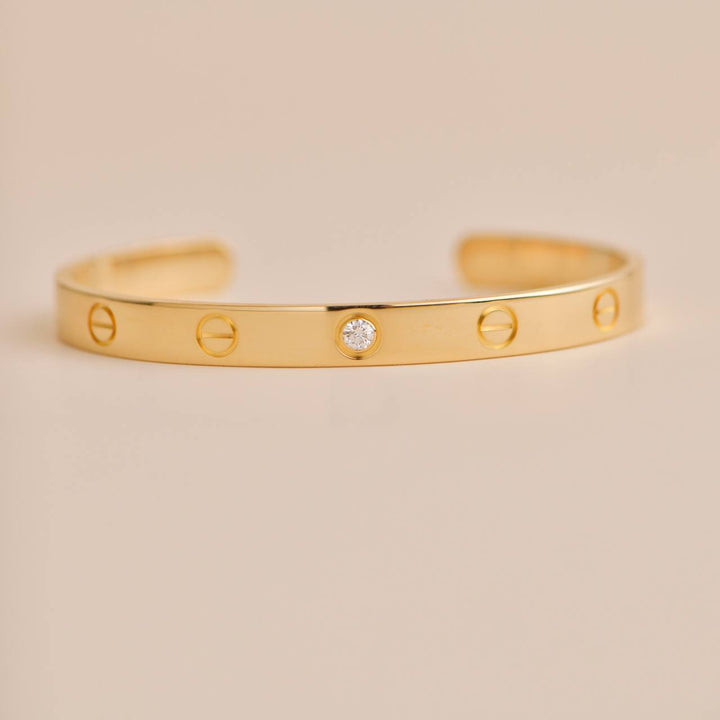 Cartier Love 1 Diamond Yellow Gold Cuff Bracelet Size 17