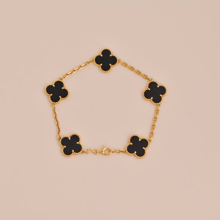 Van Cleef & Arpels Black Onyx Vintage Alhambra Yellow Gold Bracelet