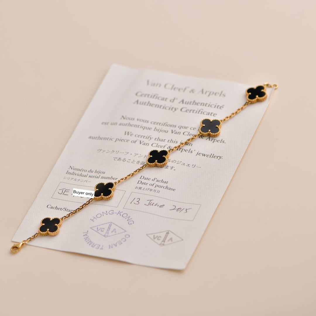 Van Cleef & Arpels Black Onyx Vintage Alhambra Yellow Gold Bracelet