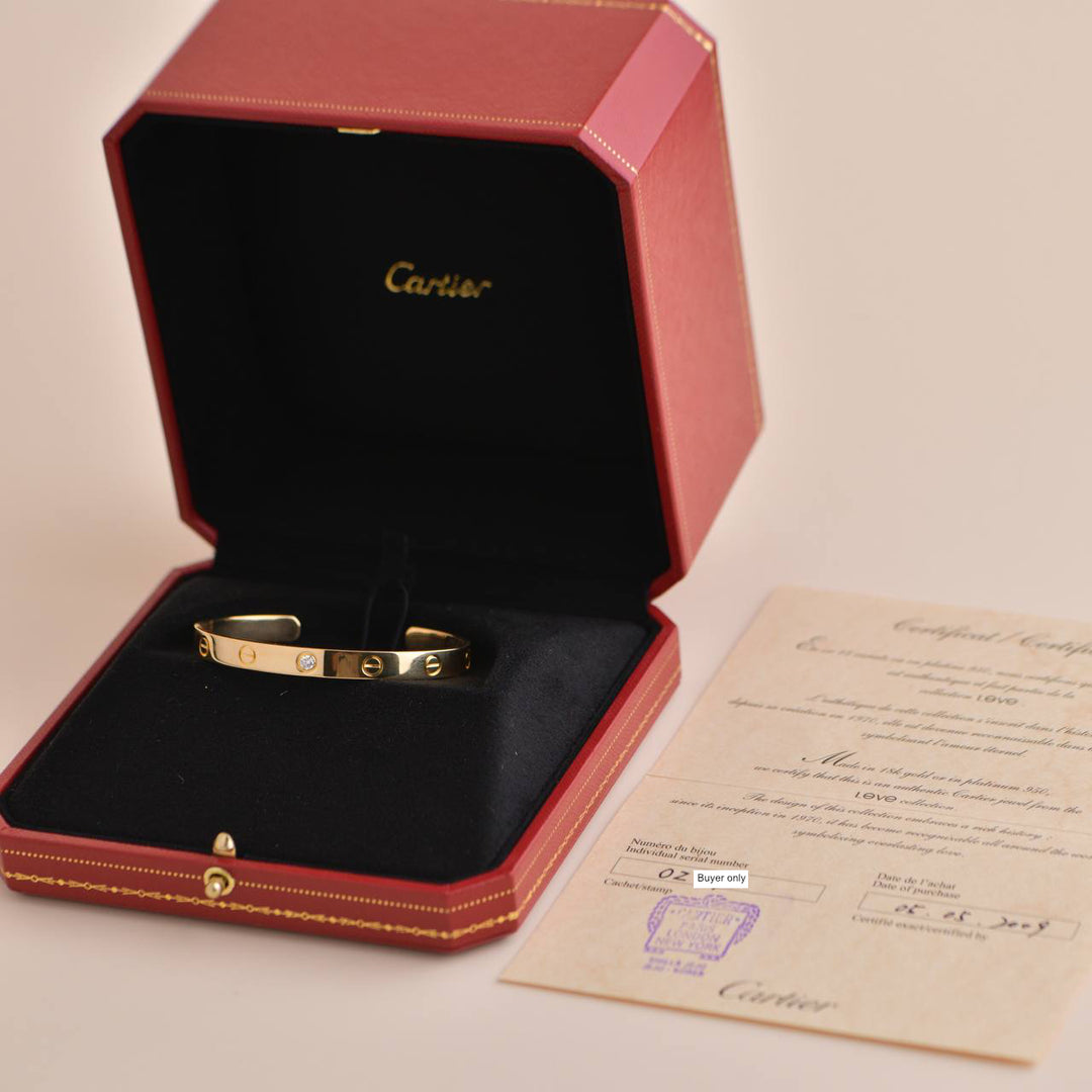 Cartier Love 1 Diamond Yellow Gold Cuff Bracelet Size 17