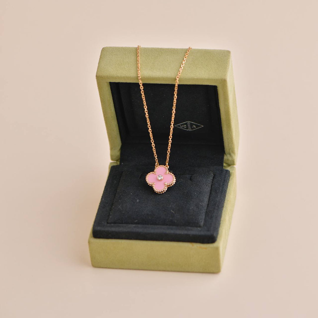 Van Cleef & Arpels Alhambra 2015 Holiday Diamond Pink Sèvres Porcelain Pendant