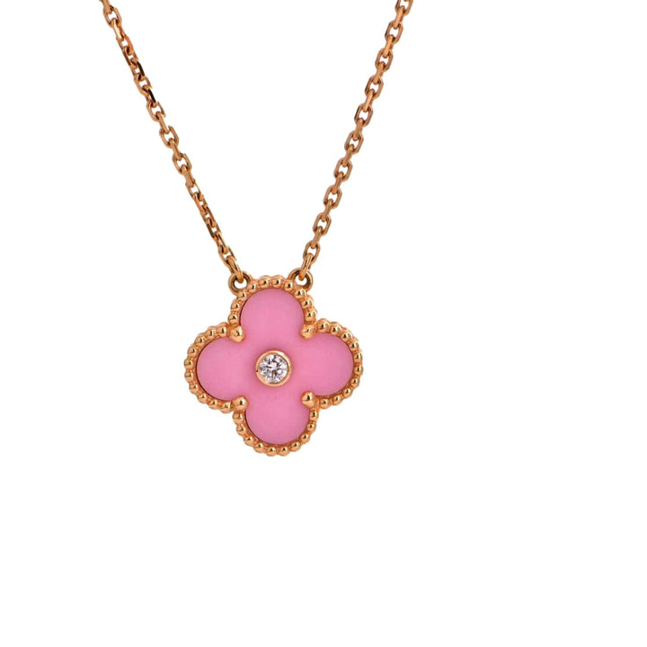 Van Cleef & Arpels Alhambra 2015 Holiday Diamond Pink Sèvres Porcelain Pendant