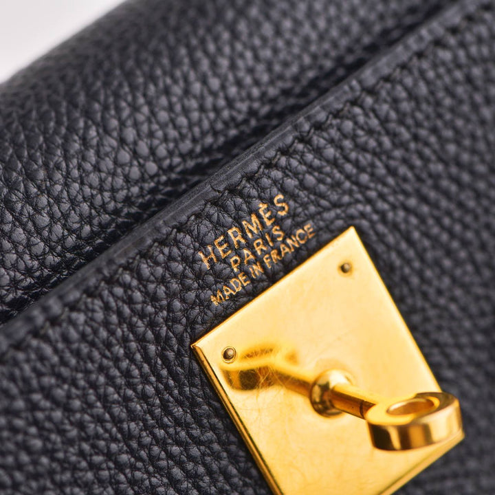 HERMÈS Vintage Kelly 32 Black Togo Retourné With Gold Hardware