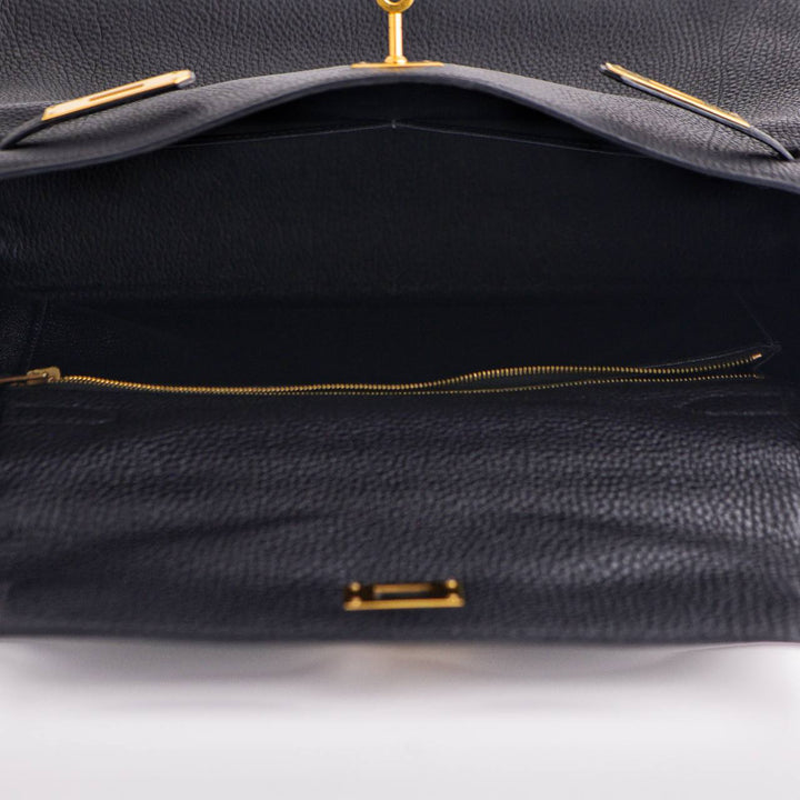 HERMÈS Vintage Kelly 32 Black Togo Retourné With Gold Hardware