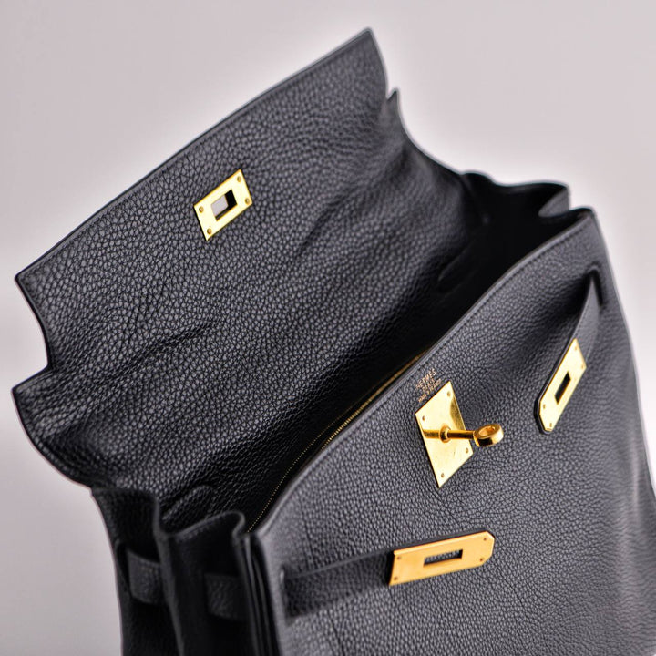 HERMÈS Vintage Kelly 32 Black Togo Retourné With Gold Hardware