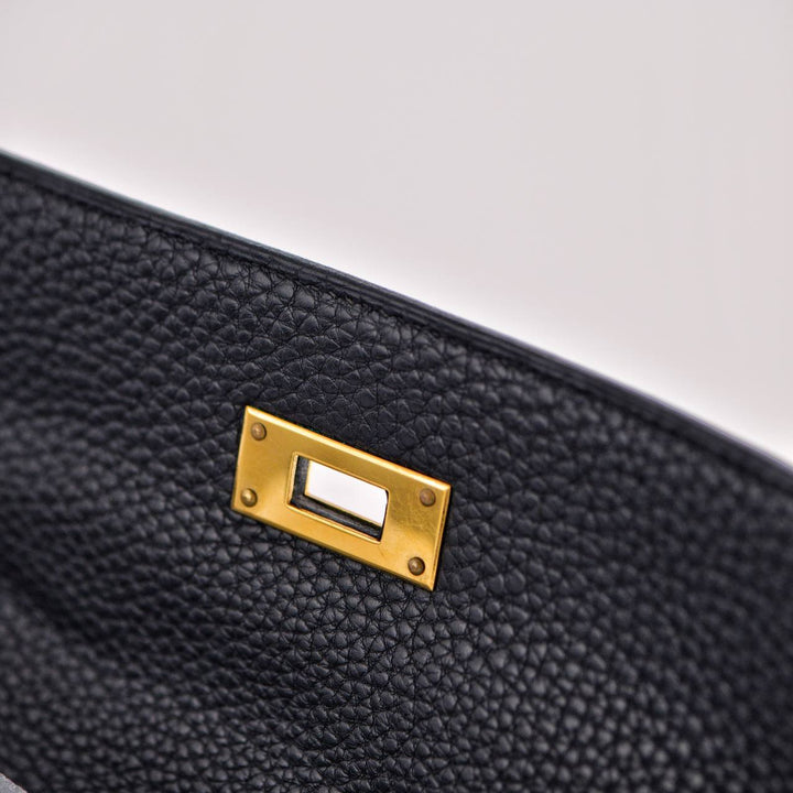 HERMÈS Vintage Kelly 32 Black Togo Retourné With Gold Hardware