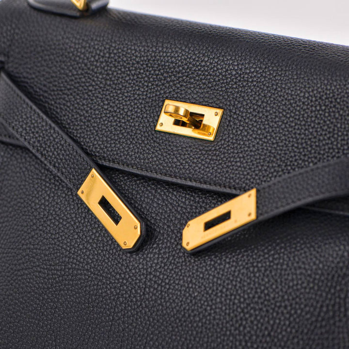 HERMÈS Vintage Kelly 32 Black Togo Retourné With Gold Hardware