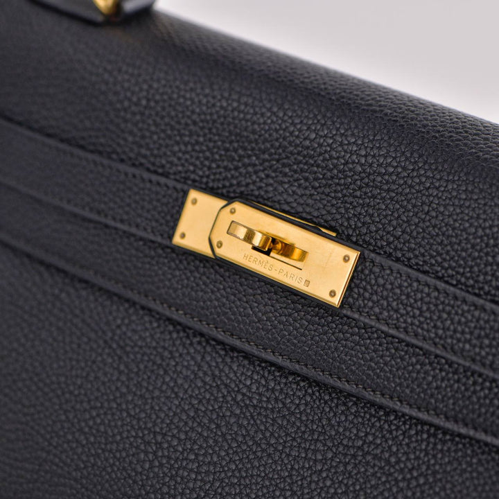 HERMÈS Vintage Kelly 32 Black Togo Retourné With Gold Hardware