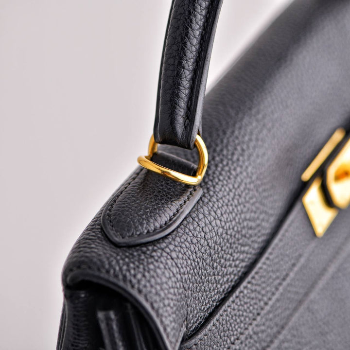 HERMÈS Vintage Kelly 32 Black Togo Retourné With Gold Hardware