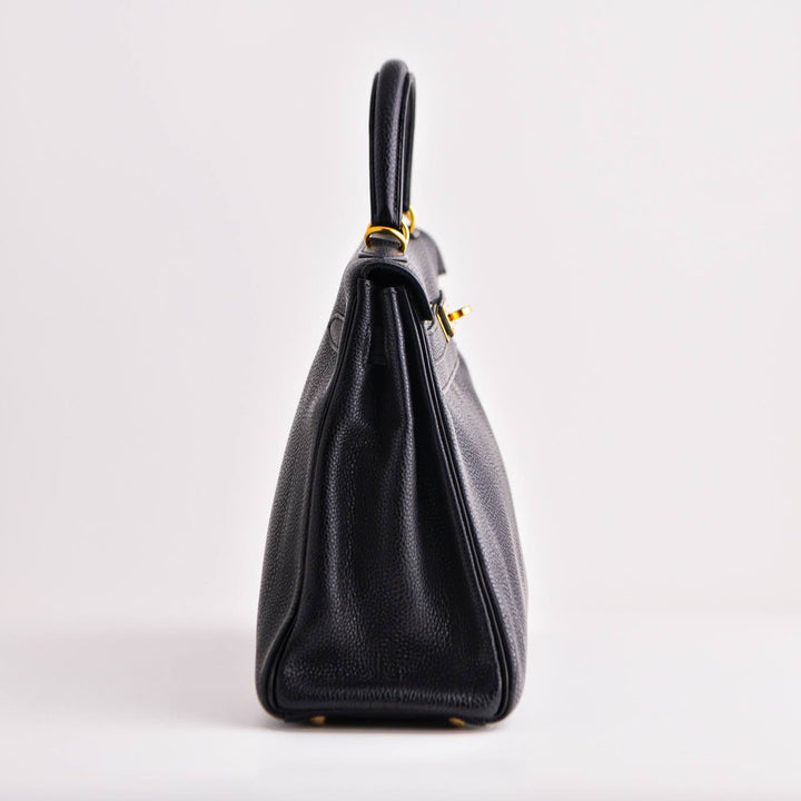 HERMÈS Vintage Kelly 32 Black Togo Retourné With Gold Hardware