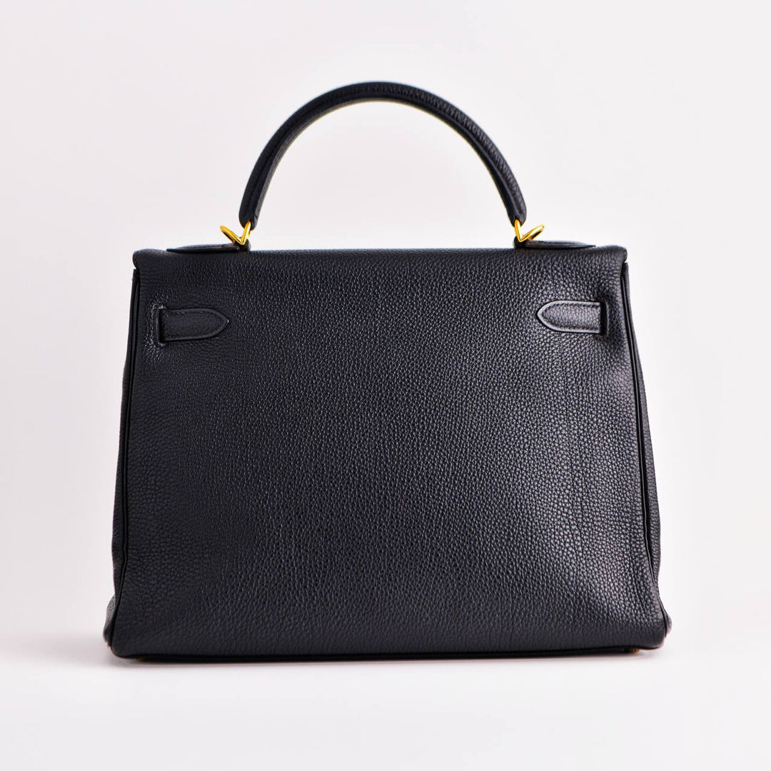 HERMÈS Vintage Kelly 32 Black Togo Retourné With Gold Hardware