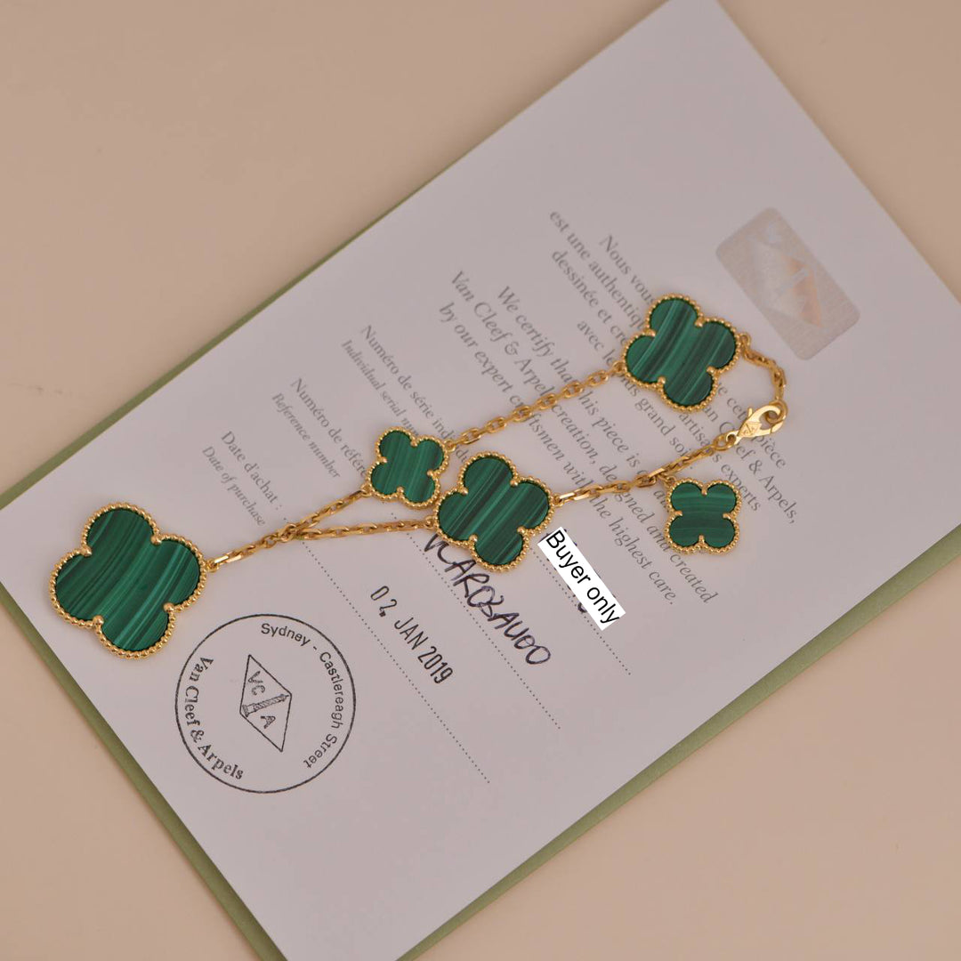 Van Cleef & Arpels Magic Alhambra Malachite 5 Motif Bracelet