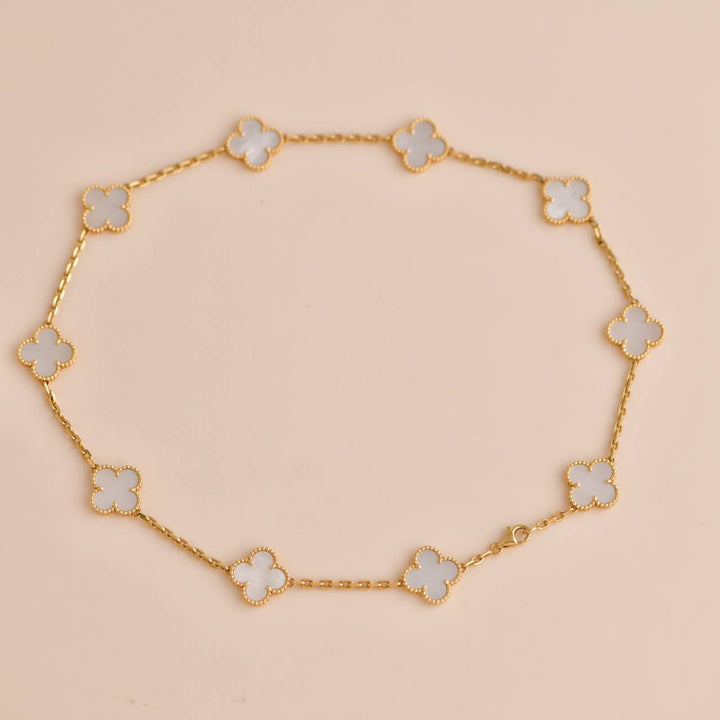 Van Cleef & Arpels Vintage Alhambra Mother of Pearl 10 Motif Yellow Gold Necklace