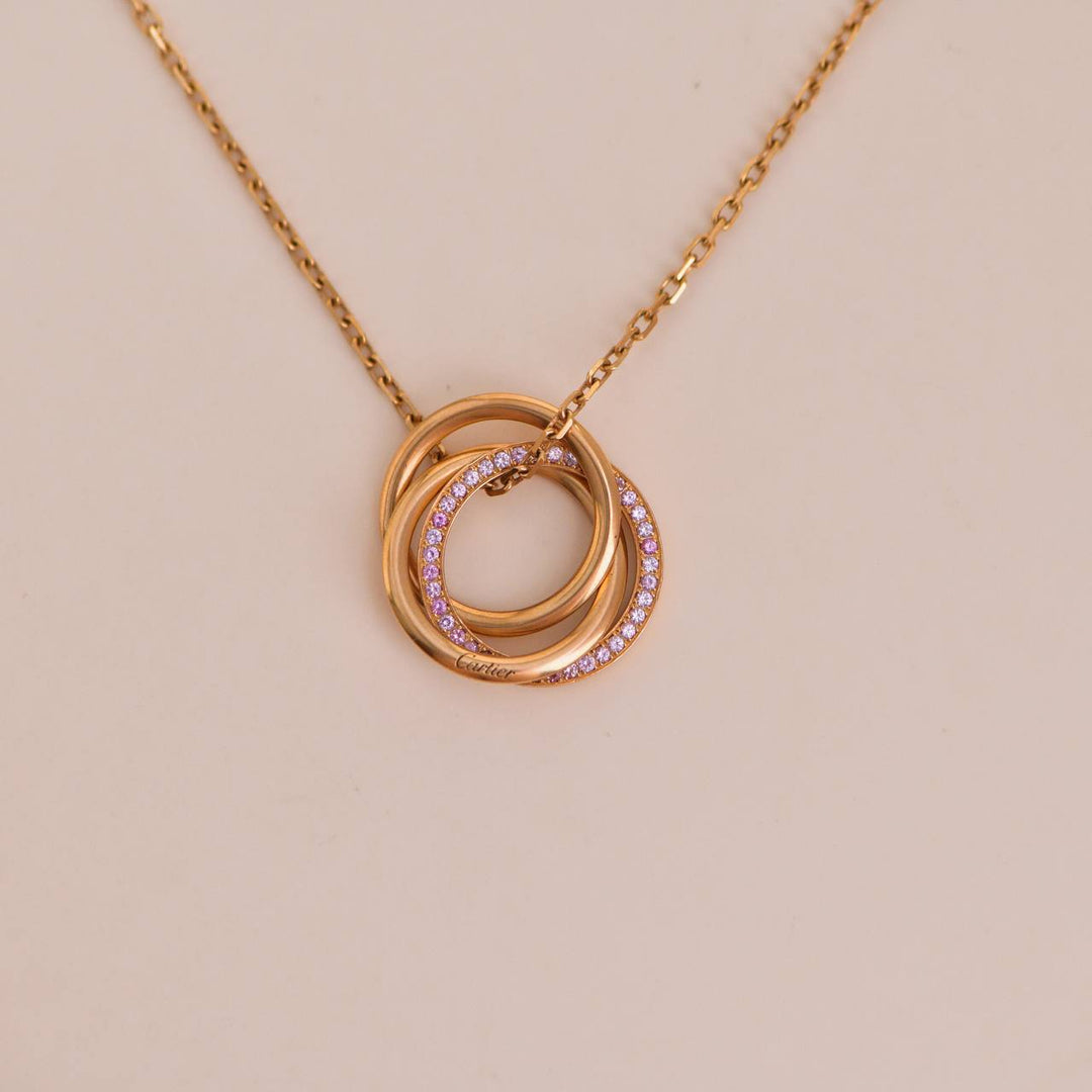 Cartier Rose Gold Pink Sapphire Trinity Pendant Necklace