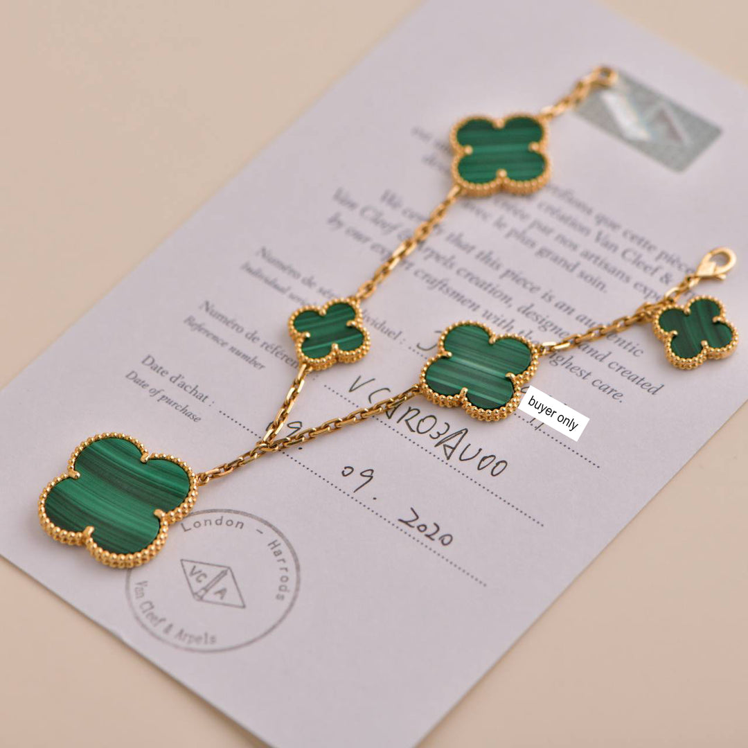 Van Cleef & Arpels Magic Alhambra Malachite 5 Motif Bracelet