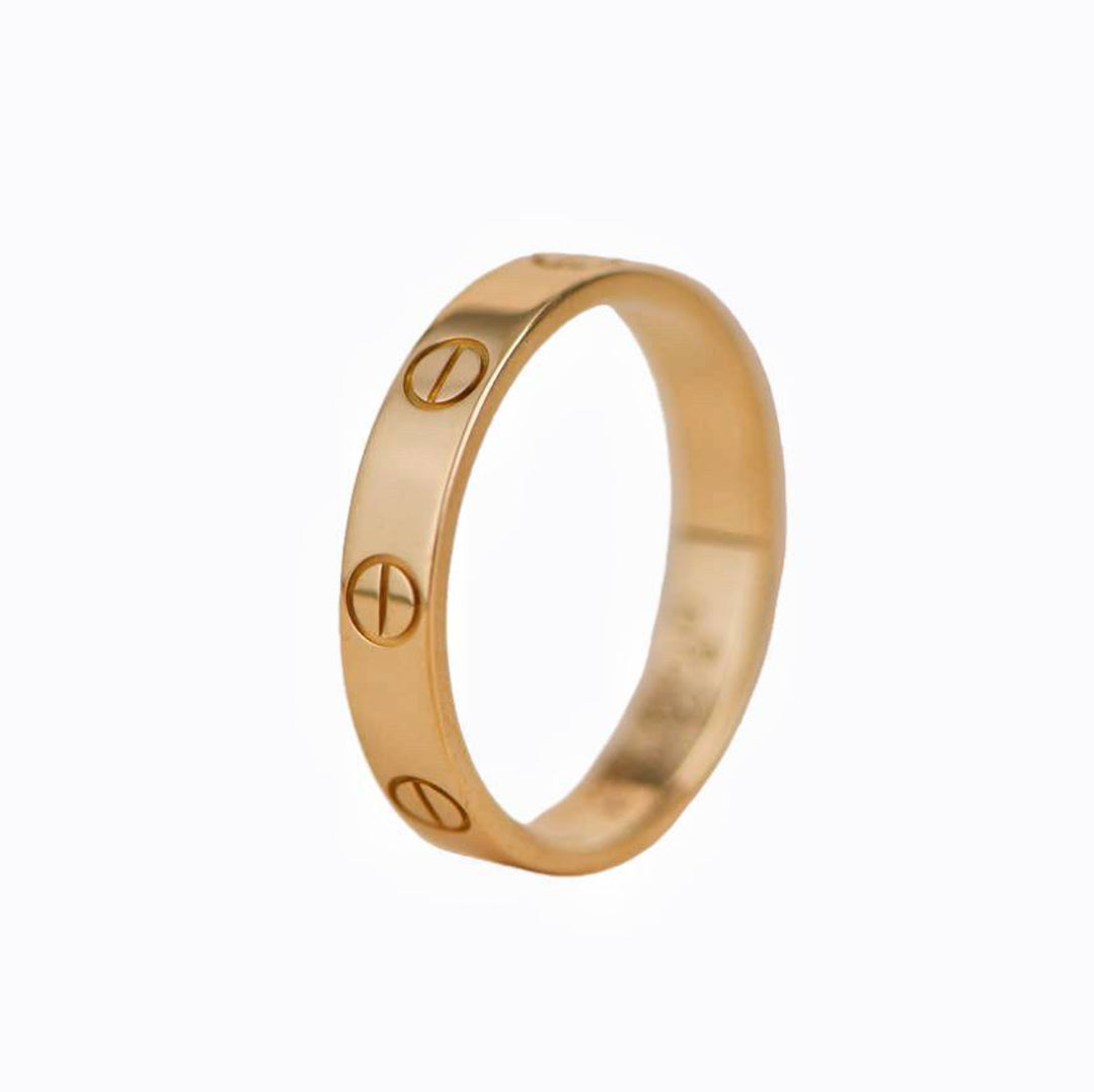 Pre-owned Cartier Love Wedding Band Ring in Yellow Gold, Size 53, showcasing iconic screw motifs