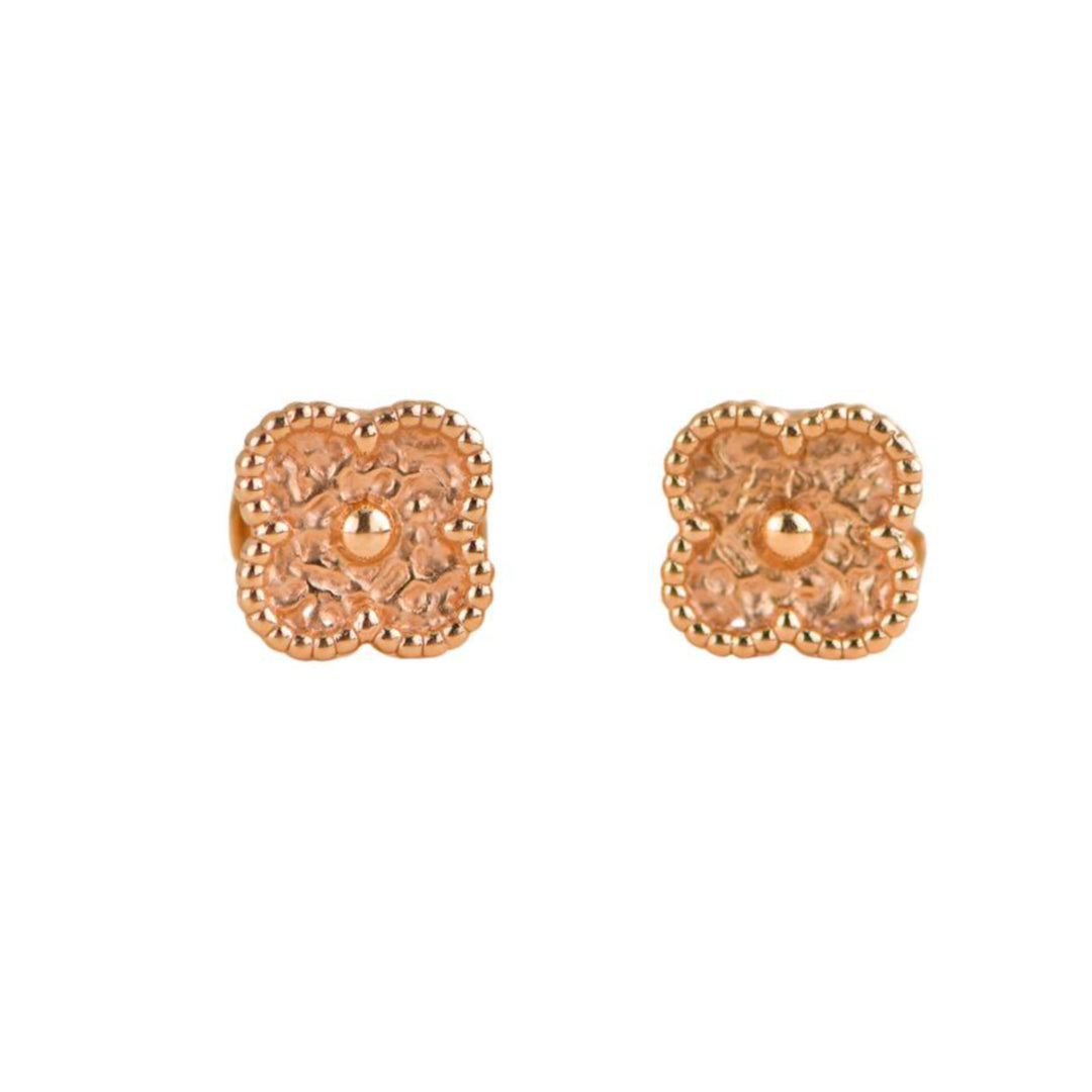 VAN CLEEF ARPELS VCA Hammered Rose Gold Vintage Alhambra Earrings