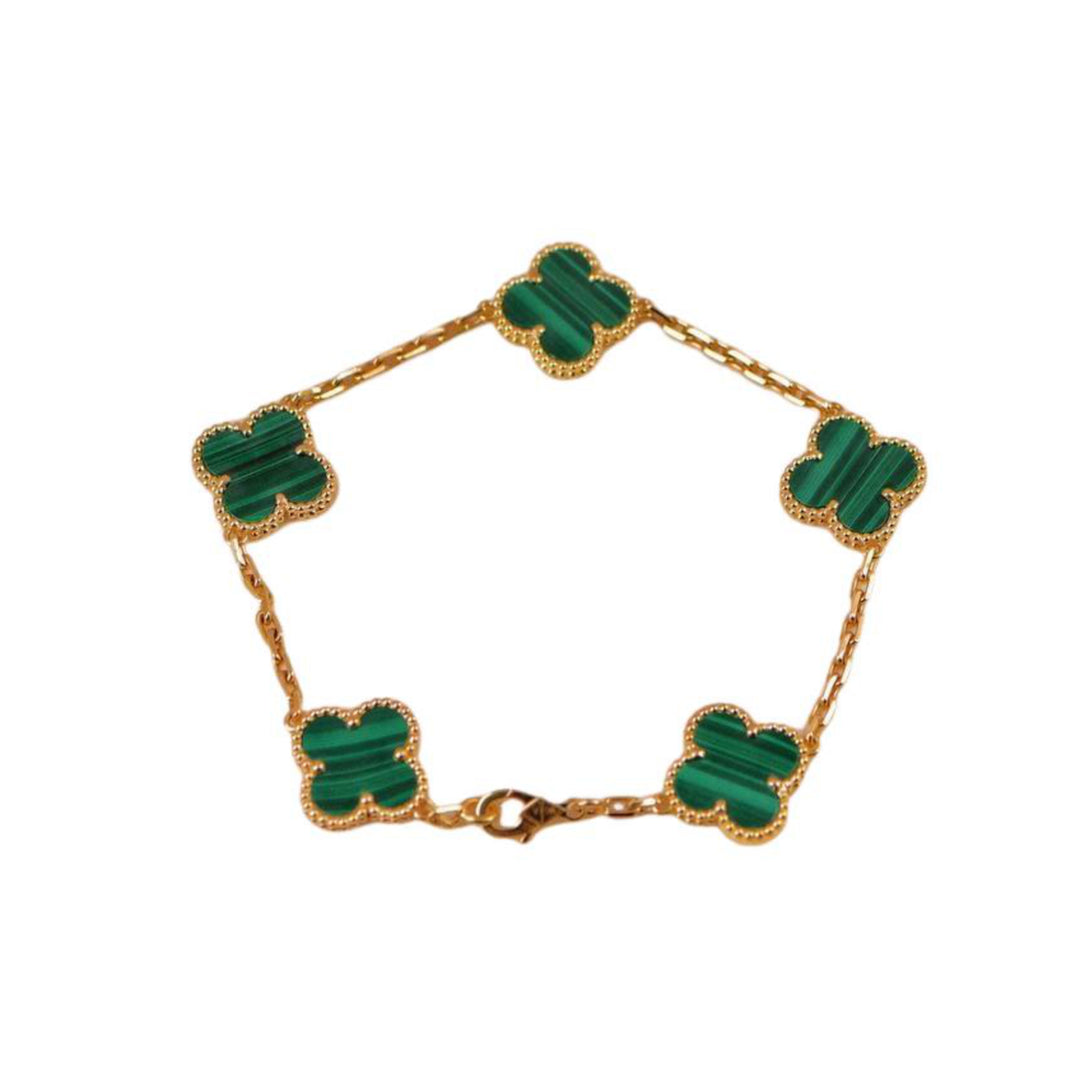 Van Cleef & Arpels Vintage Alhambra Malachite Yellow Gold Bracelet