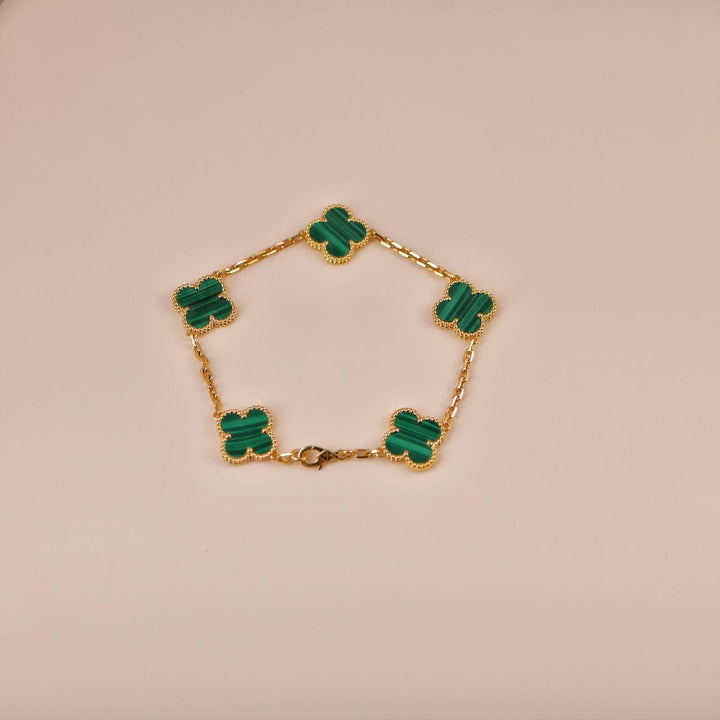 Van Cleef & Arpels Vintage Alhambra Malachite Yellow Gold Bracelet