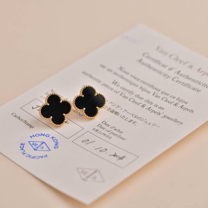 Van Cleef & Arpels Magic Alhambra Black Onyx Yellow Gold Earrings