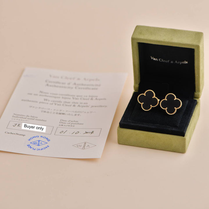 Van Cleef & Arpels Magic Alhambra Black Onyx Yellow Gold Earrings