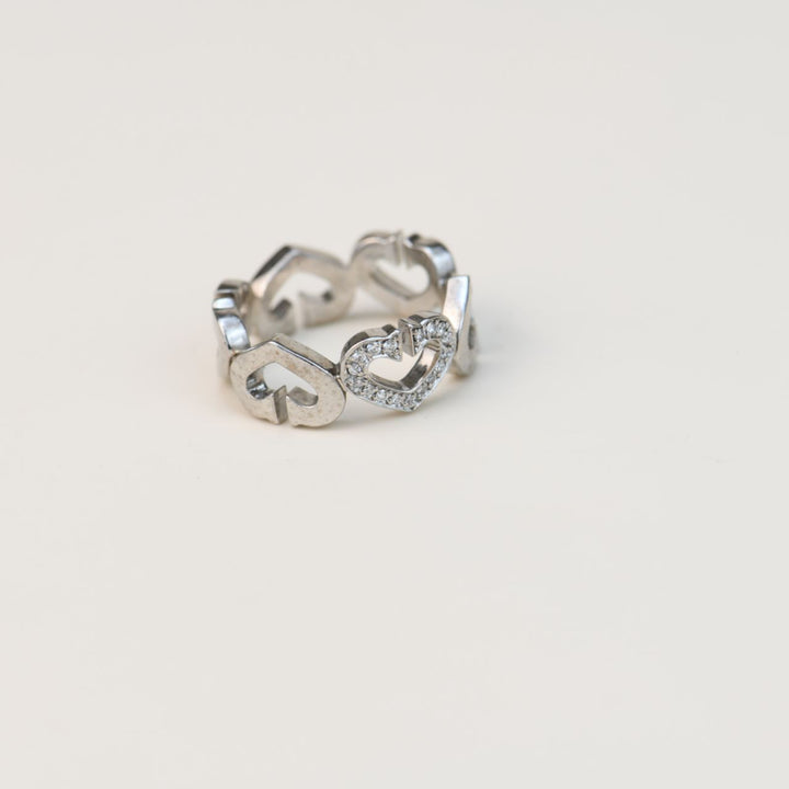 Cartier C Heart Diamond White Gold Ring Size 51