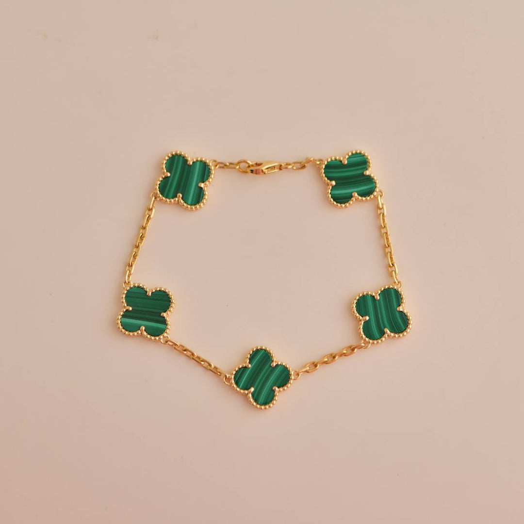 Van Cleef & Arpels Vintage Alhambra Malachite Yellow Gold Bracelet