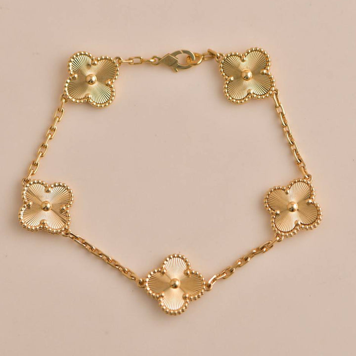 Van Cleef & Arpels Vintage Alhambra 5 Motifs Guilloché Yellow Gold Bracelet