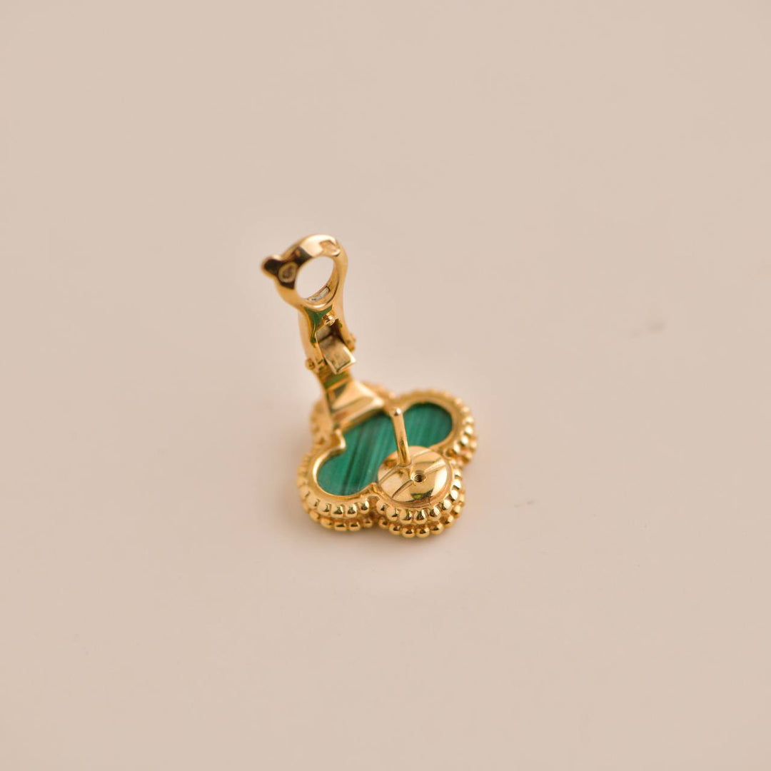 Van Cleef Arpels Vintage Alhambra Malachite Yellow Gold Earrings