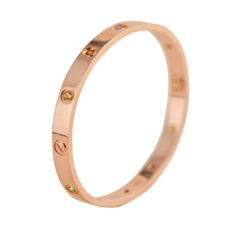 Cartier Love Bracelet 10 Multi Gemstone Rose Gold Size 18