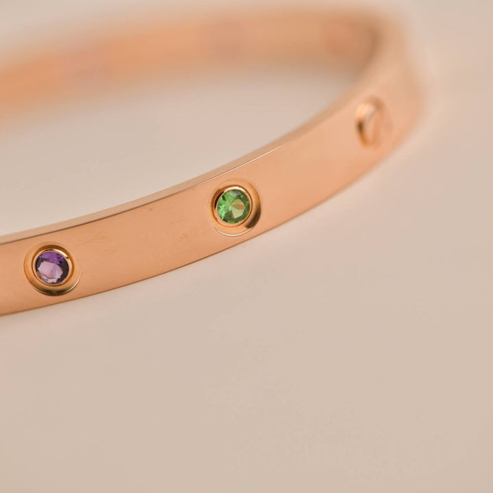 Cartier Love Bracelet 10 Multi Gemstone Rose Gold Size 18