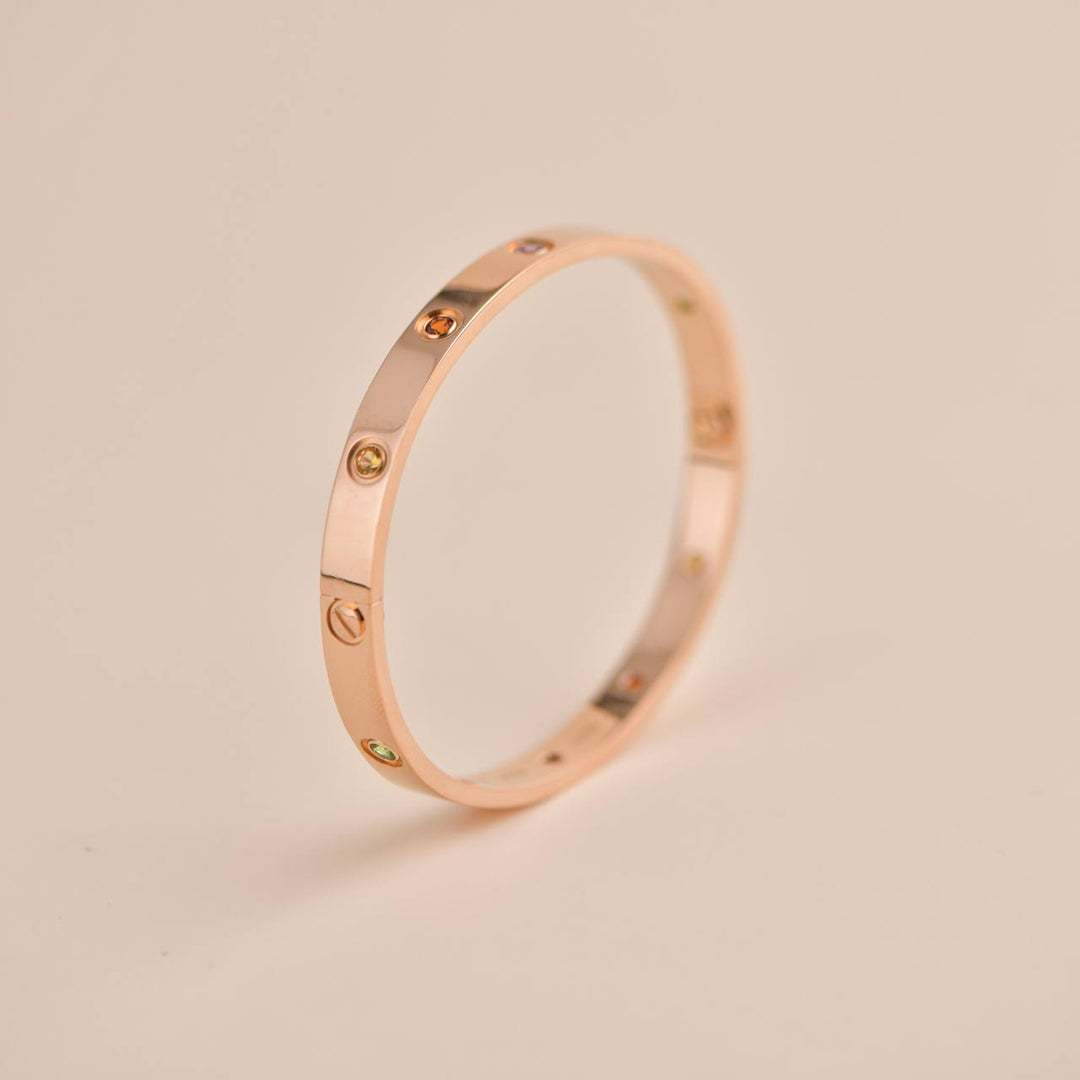 Cartier Love Bracelet 10 Multi Gemstone Rose Gold Size 18