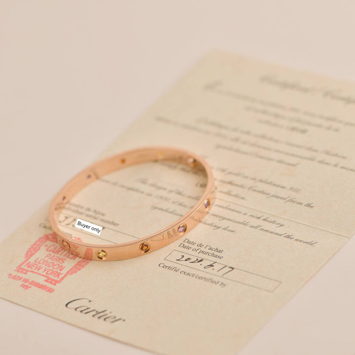 Cartier Love Bracelet 10 Multi Gemstone Rose Gold Size 18